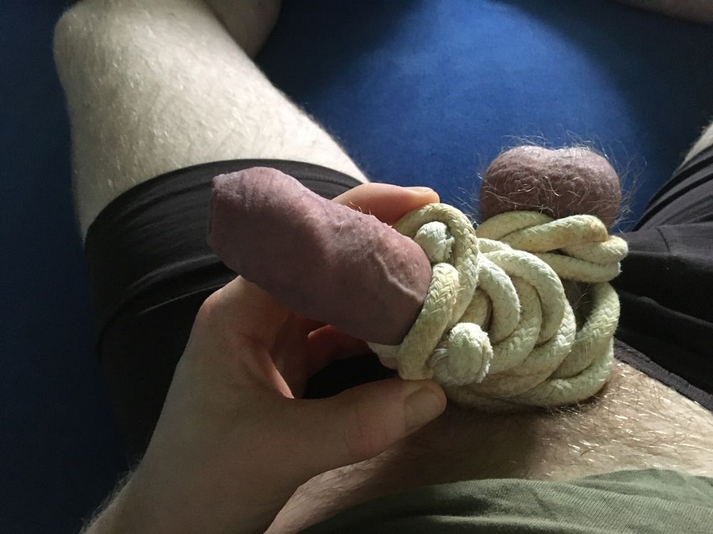 Hairy Cock And Ball Bondage With Rope #9