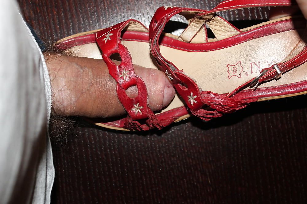 Cum on red platform sandals #5