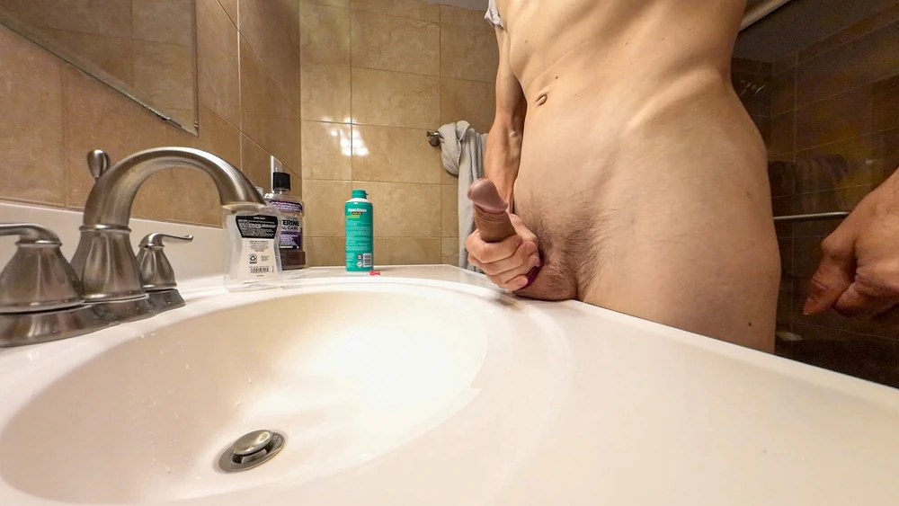 Some muscle skinny guy hard jerk off his uncut huge cock #4