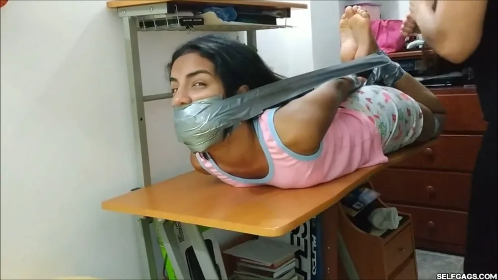 Babysitter Hogtied With Shoe Tied To Her Face - Selfgags #23