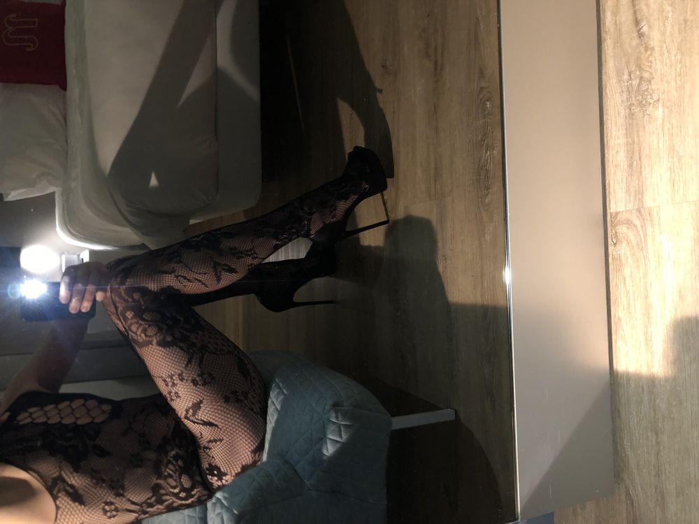 Sissy dressed in heels and fishnets #4