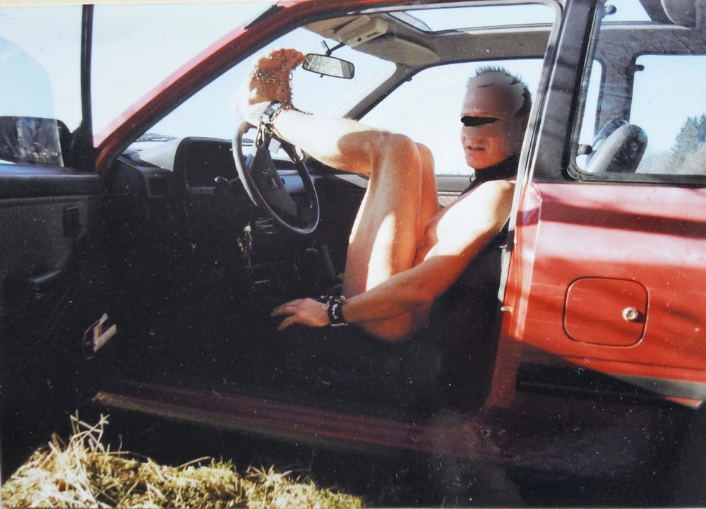 naked Guy Outdoor in his Car ( Chain Slave ) public Space! #3