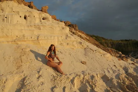 on sunset on pink sand         