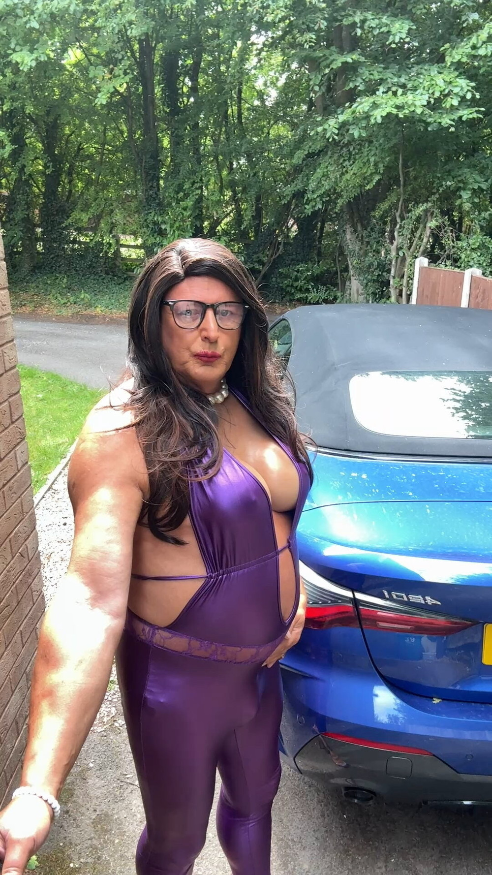 Sexy Crossdresser kellycd2022 in purple pvc catsuit and heel #16