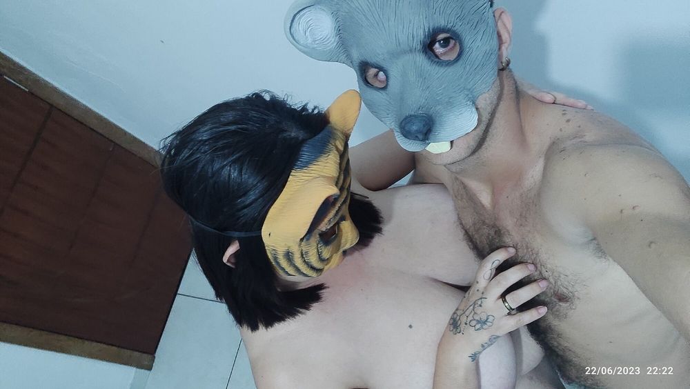 MY MARRIED HER WITH TIGER AND MOUSE MASK COSPLAY FANTASY SEX #13