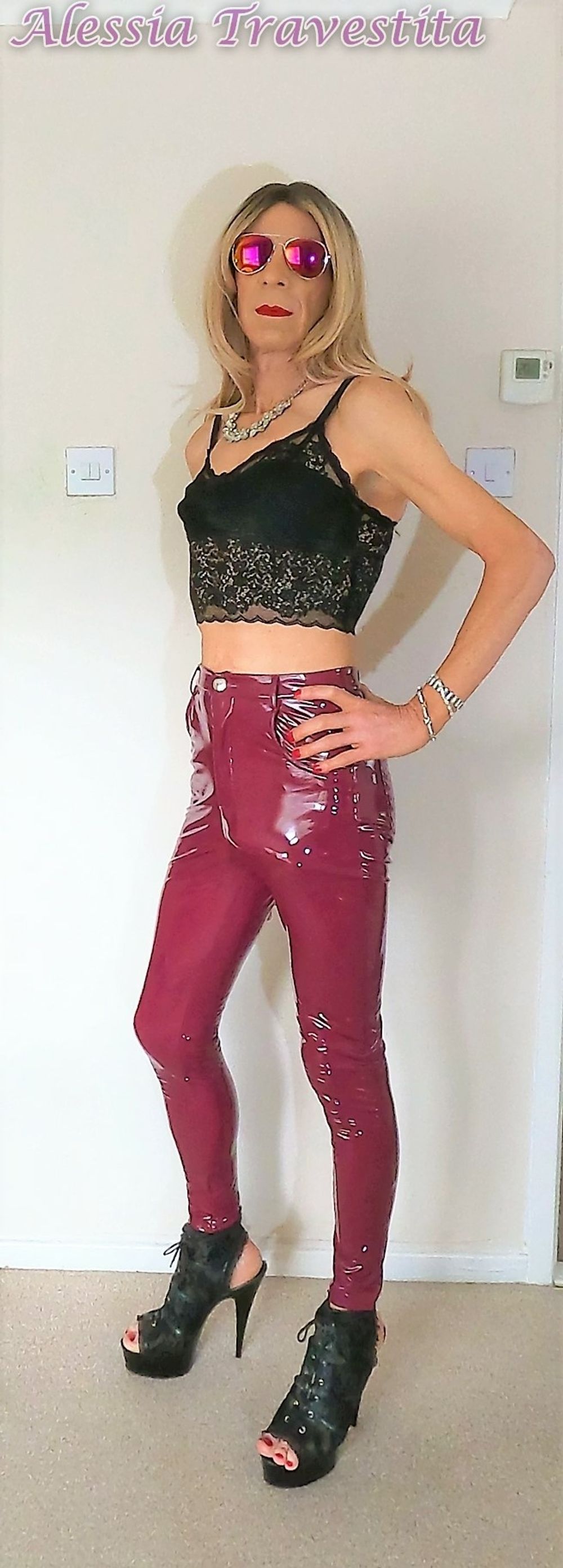 76 Alessia Travestita in Burgundy PVC Jeans #4