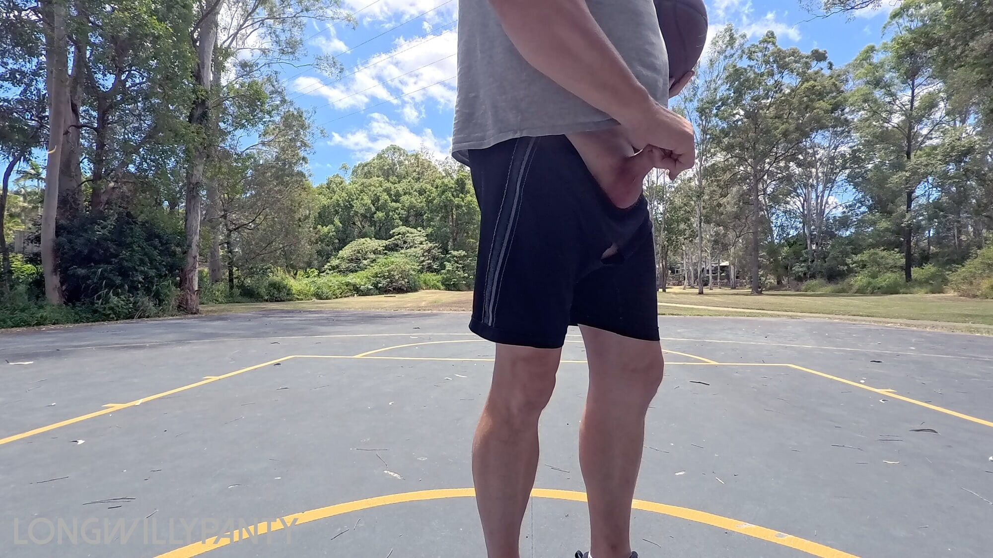 Straight guy hanging out his uncut cock at the public space. #15