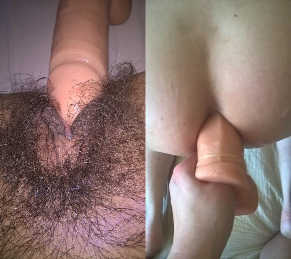 Hairy JoyTwoSex And Hubby Playing With Dildo #14