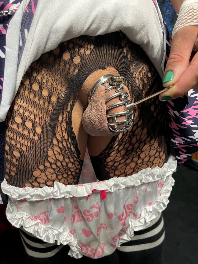 Sissy Wearing Long Chastity Cage With Scary Sharp Screws #6