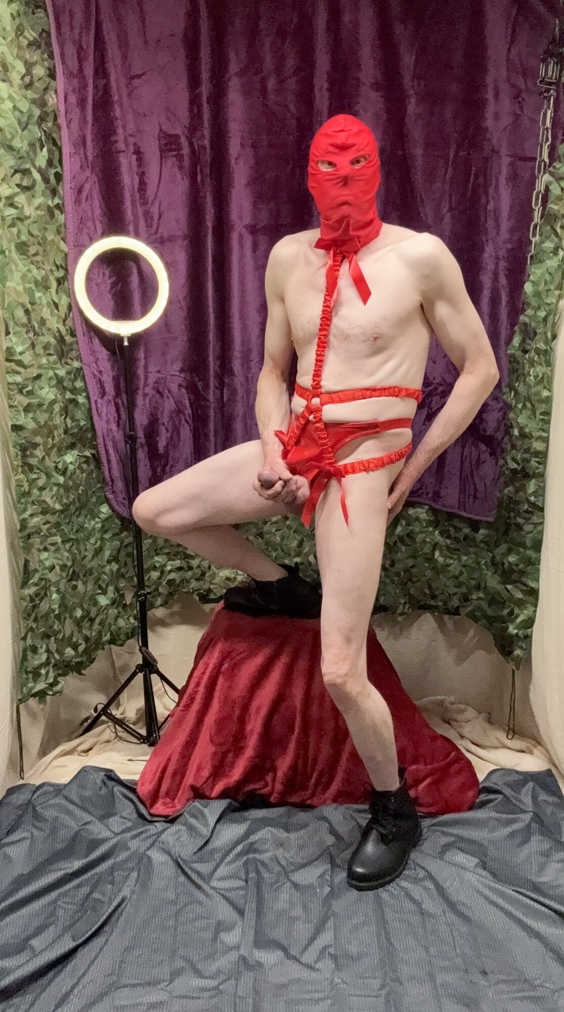 Sexy Cock Show With Red Body Harness  #14