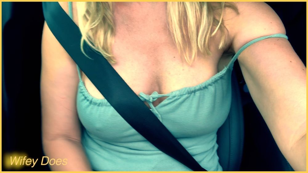 Wifey flashes her tits in the car #4