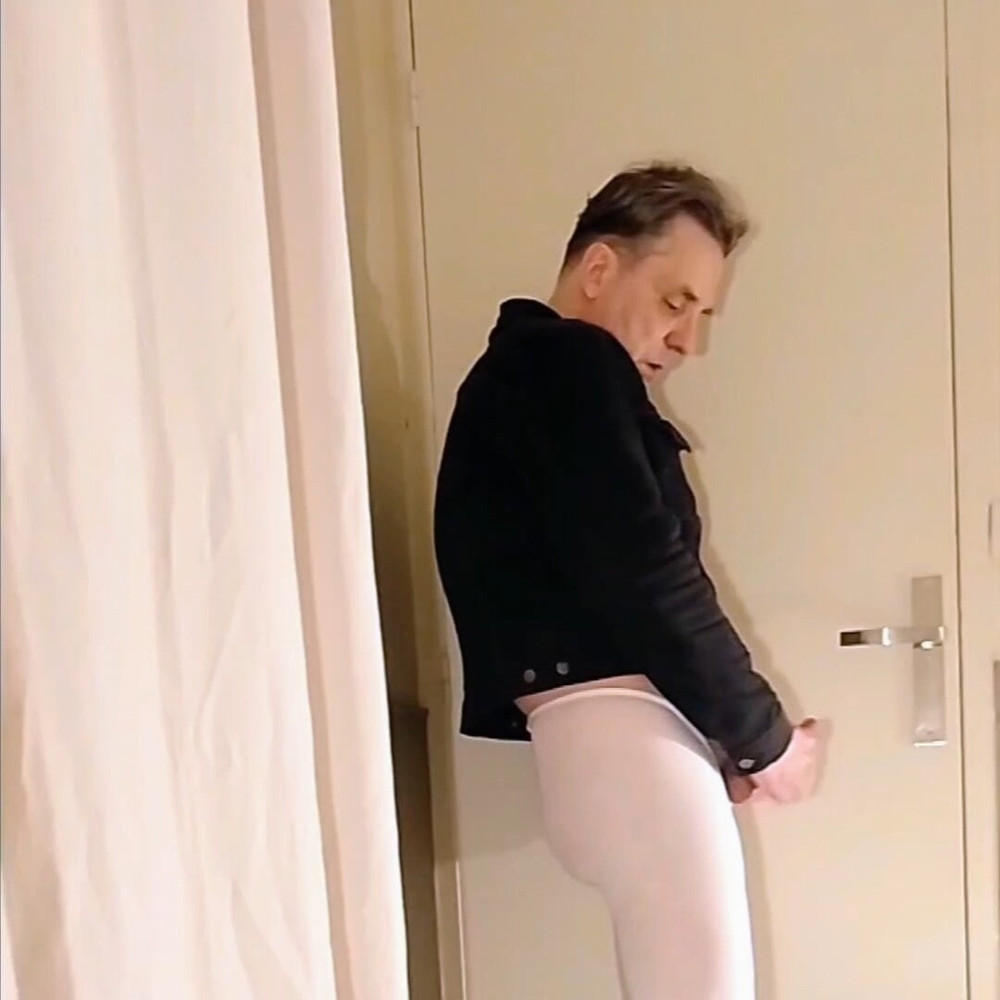Cock stroking and handjob in white open pantyhose #37