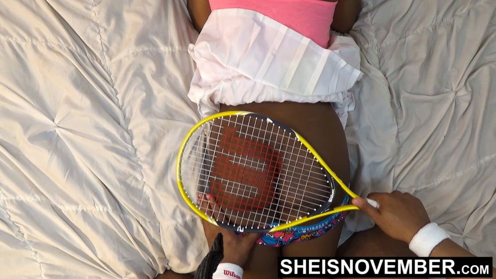 Spanking Innocent Black Babe Ass Cheeks With Tennis Racket #2