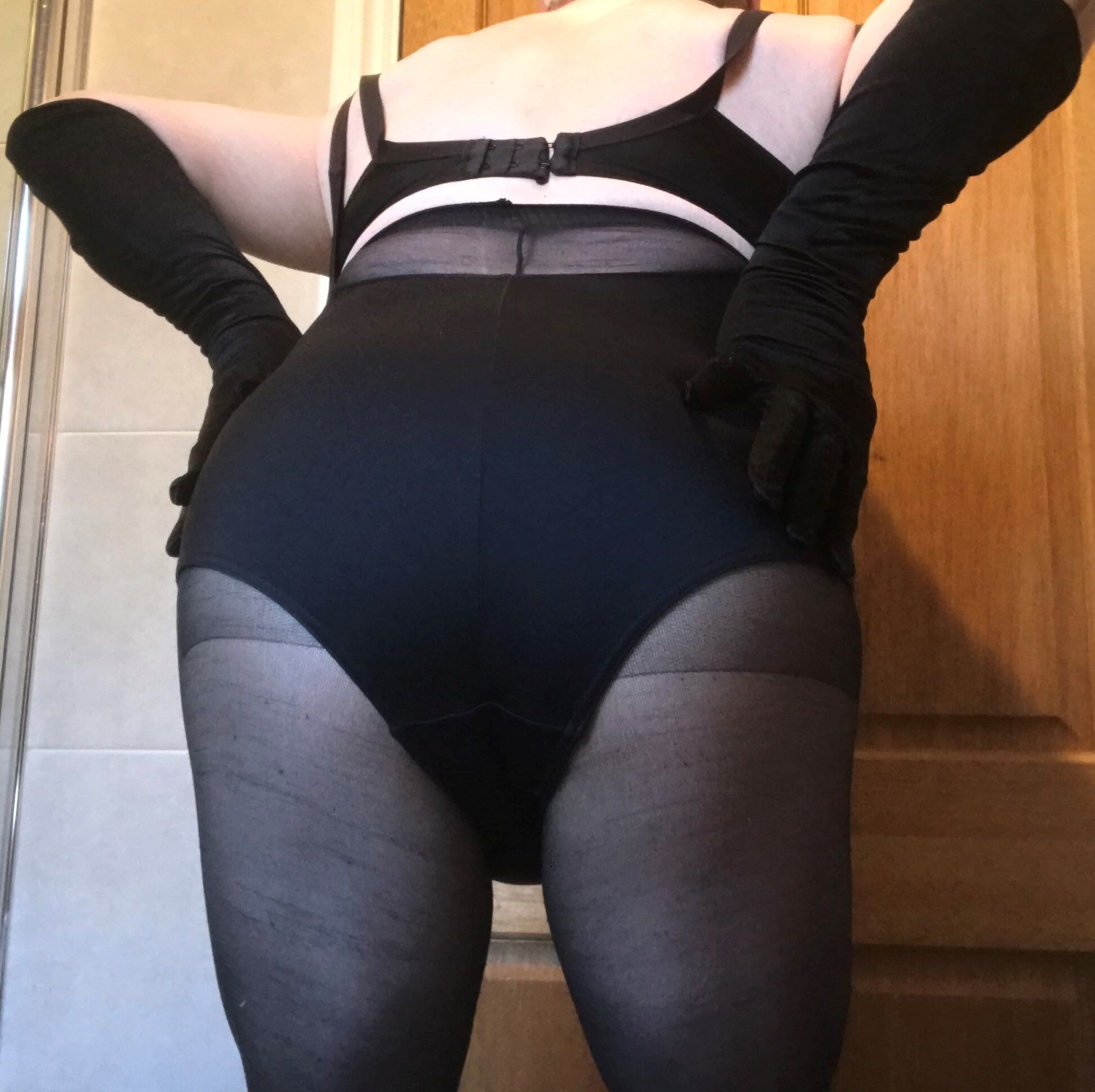 wife's shiny black tights #8