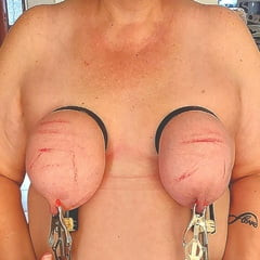 MaskedKinky - Tied bruised tits with nipple clamps