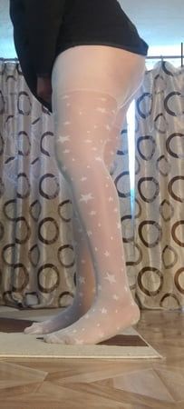 Teen white pantyhose with stars