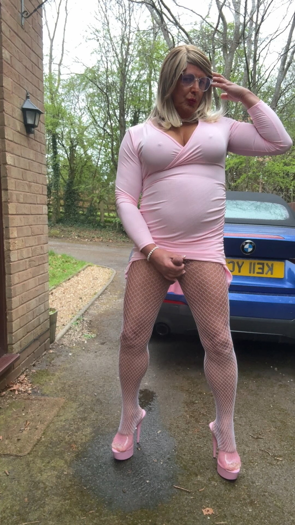 Sexy Crossdresser kellycd2022 in pink dress and fishnets  #27