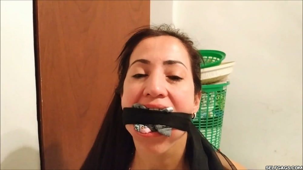 Self-Gagged Latina Mom With A Mouthful Of Socks - Selfgags #6