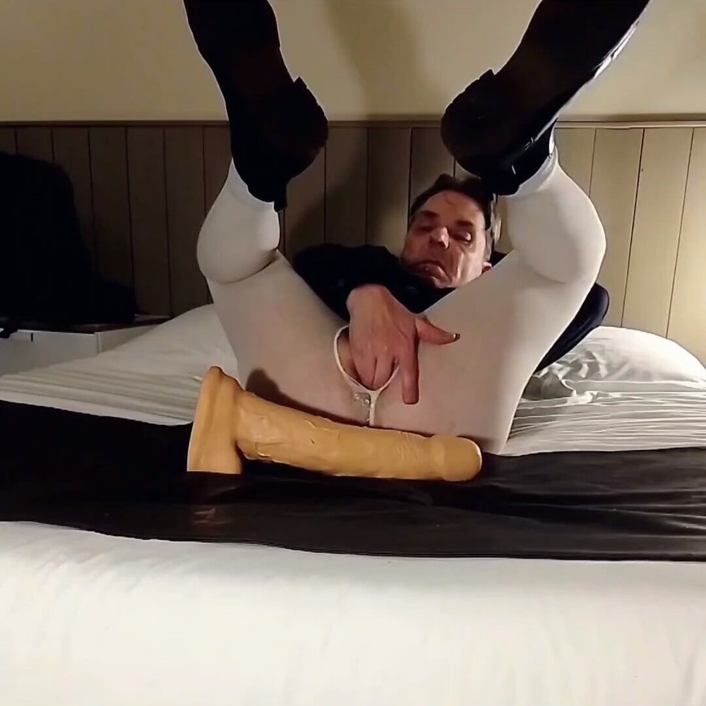 Dildo riding and ass fingering in open white pantyhose #26