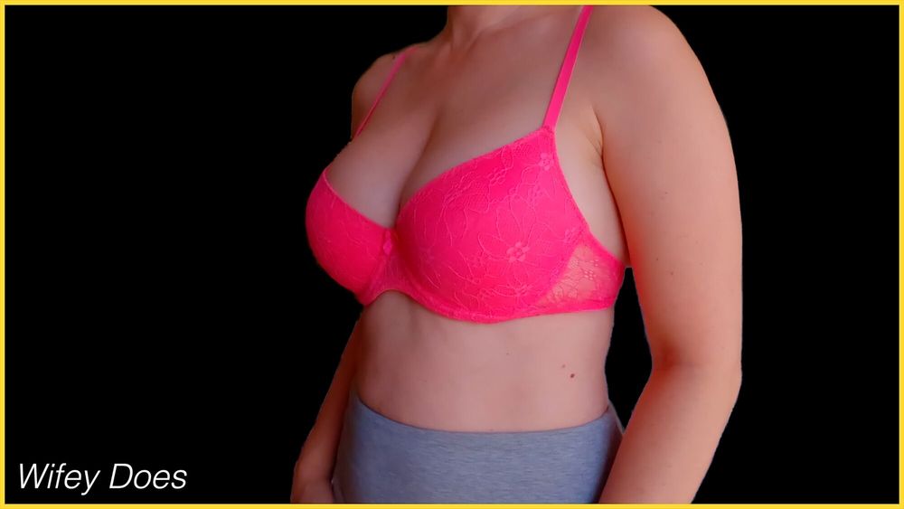 Wifey looks hot in this pink lace bra #4