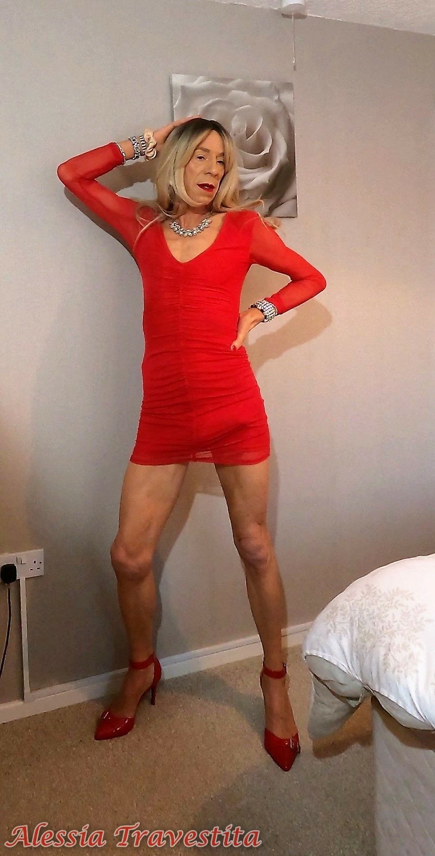 64 Alessia Travestita in Sheer Red Dress #52