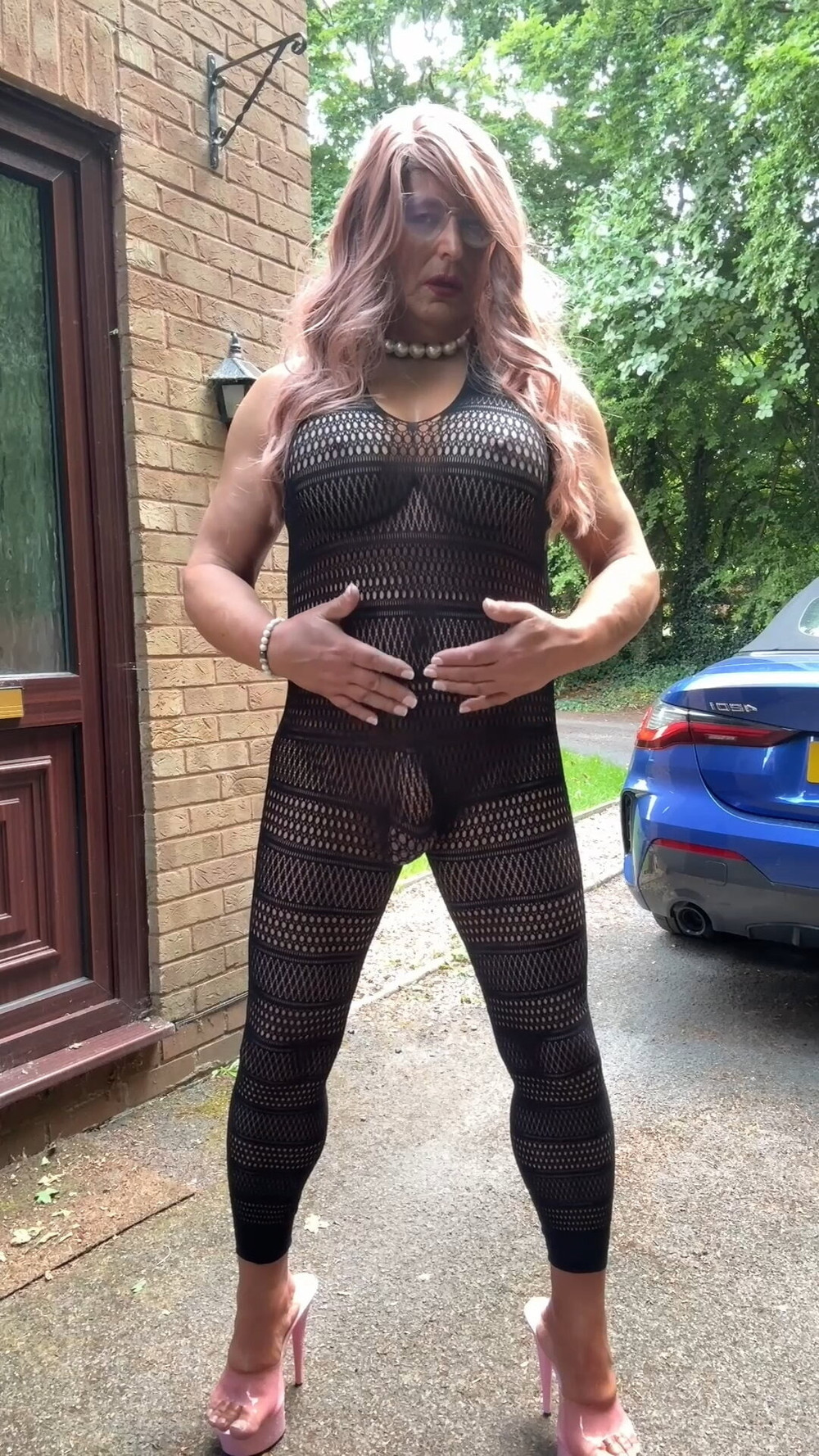 Sexy Crossdresser kellycd2022 in sexy black fishnet catsuit  #31