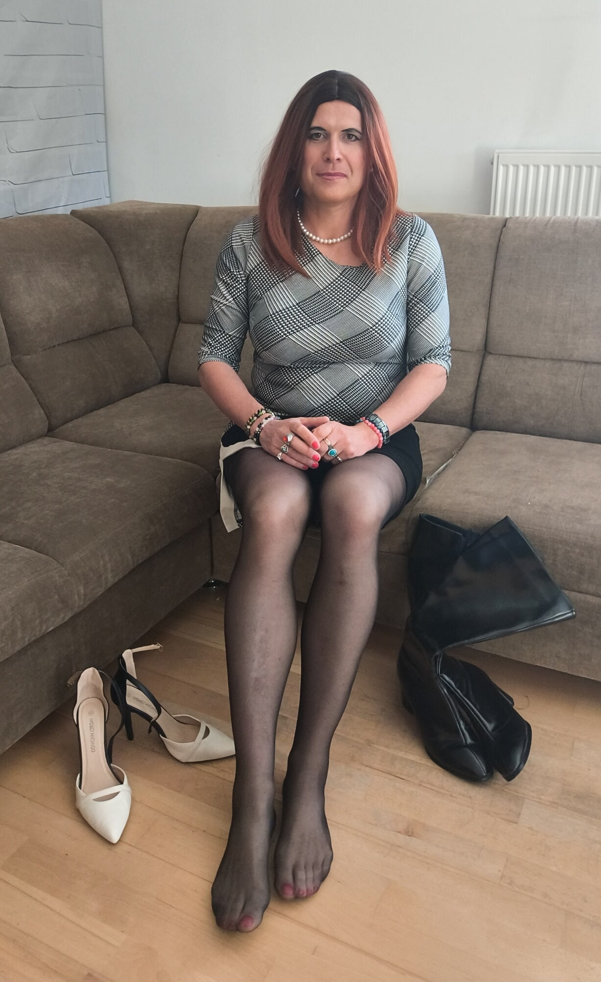 Black pantyhose and lovely short dress #33