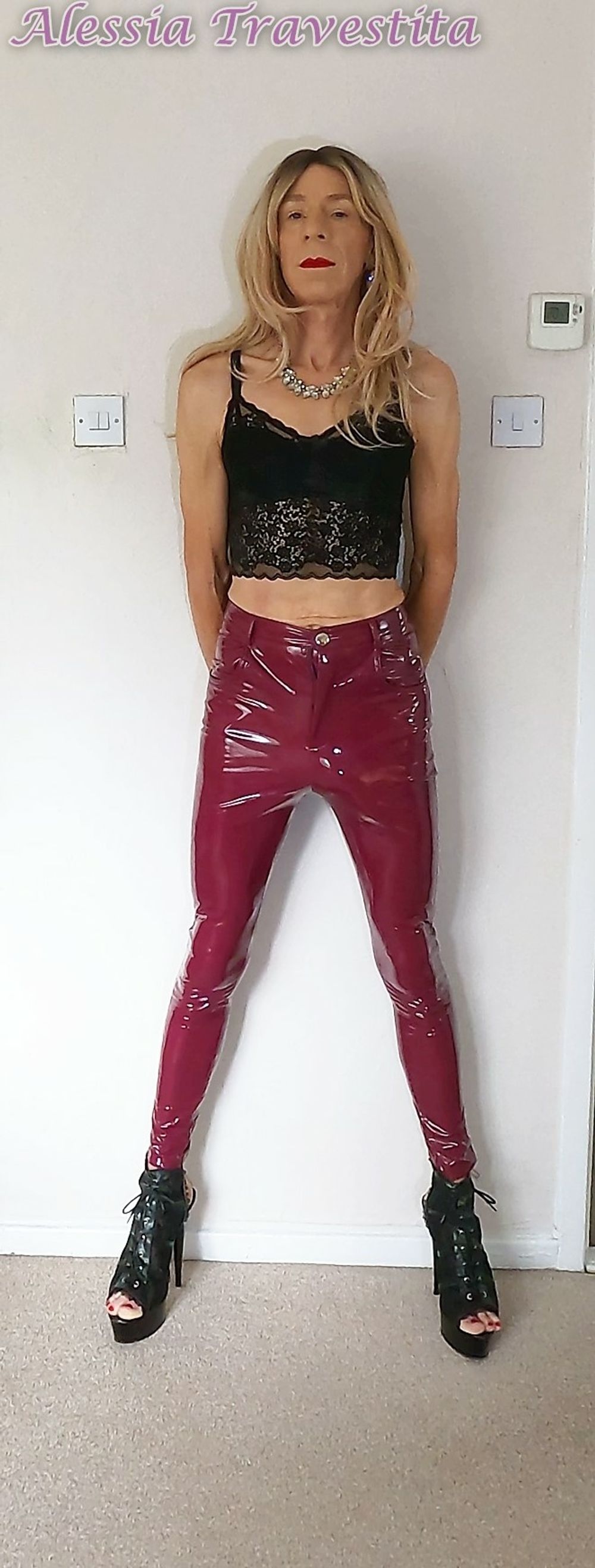 76 Alessia Travestita in Burgundy PVC Jeans #7