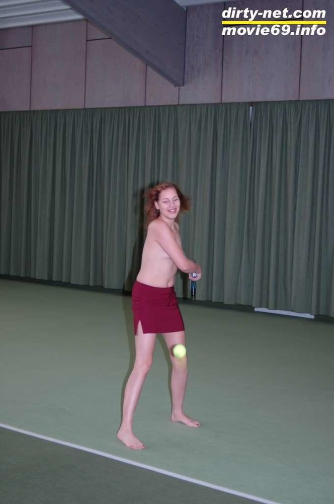 Nathalie plays naked tennis in a tennis hall #8
