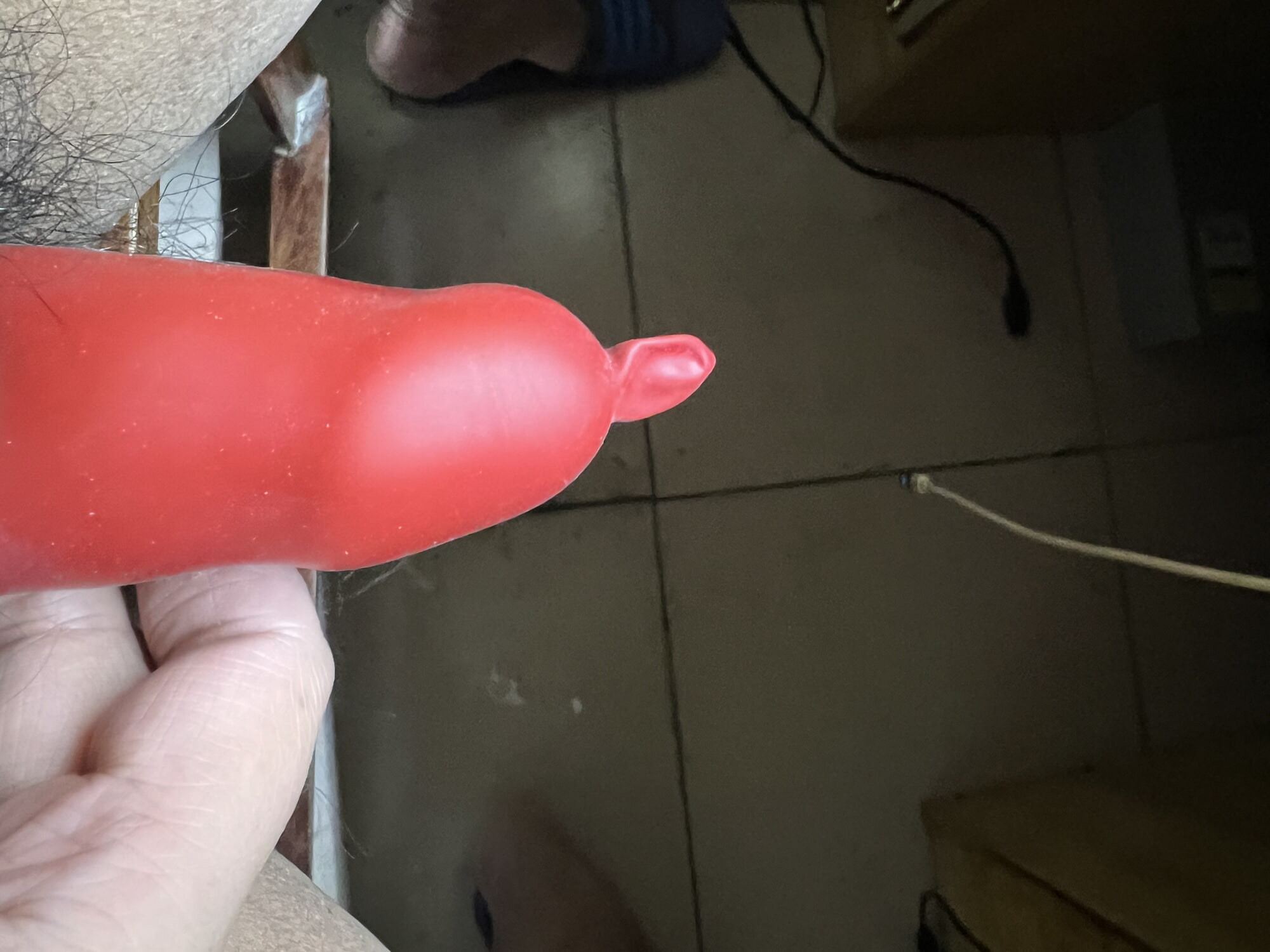 Cock wears a long, red balloon1 #4