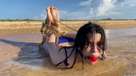 hogtied and ball gagged in sea water selfgags         