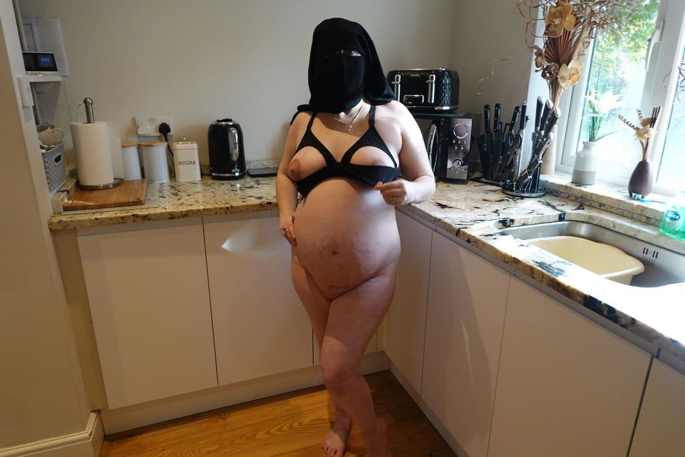 Pregnant Wife in Muslim Niqab and Nursing Bra #30