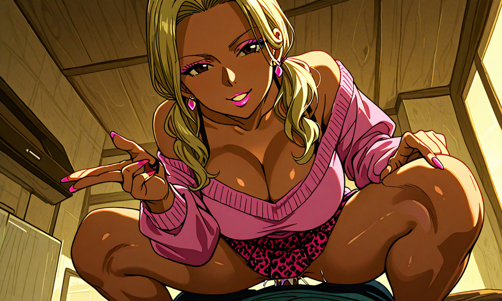 Tanned Milf With HUGE Boobies in Pink Sweater #6