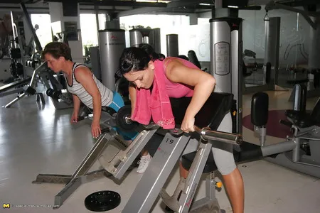 naked mature mothers do naked exercises at gym part          