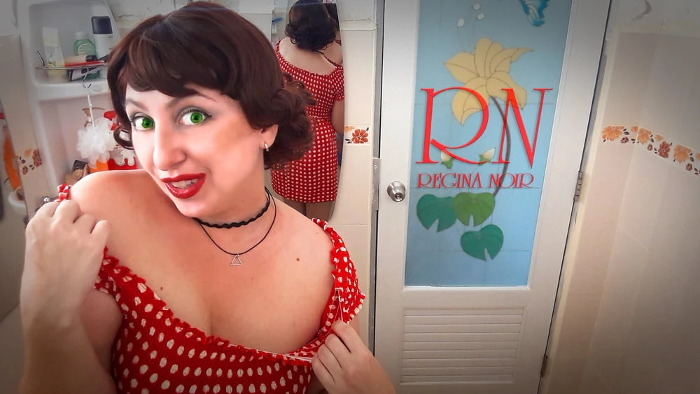 Pinup babe has no panties in front of mirror Retro Vintage N #38