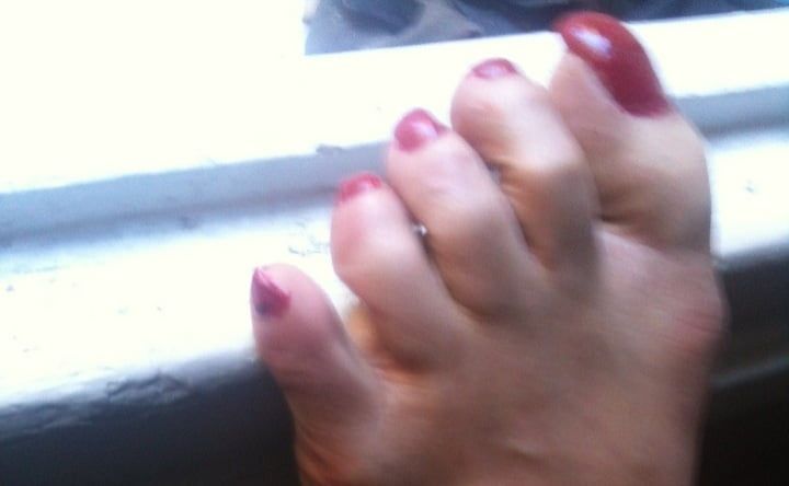 red toenails mix (older, dirty, toe ring, sandals mixed). #58