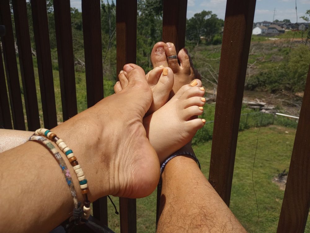 Showing off our bare feet outside #11