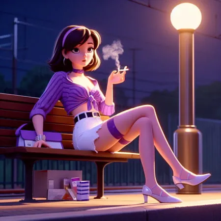 purple stockings smoking         