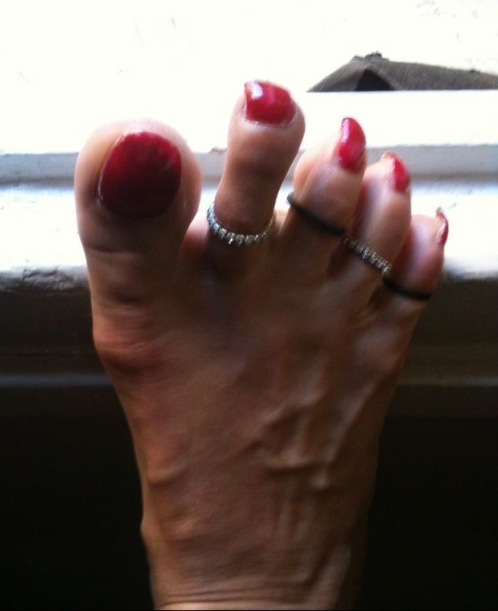 red toenails mix (older, dirty, toe ring, sandals mixed). #51