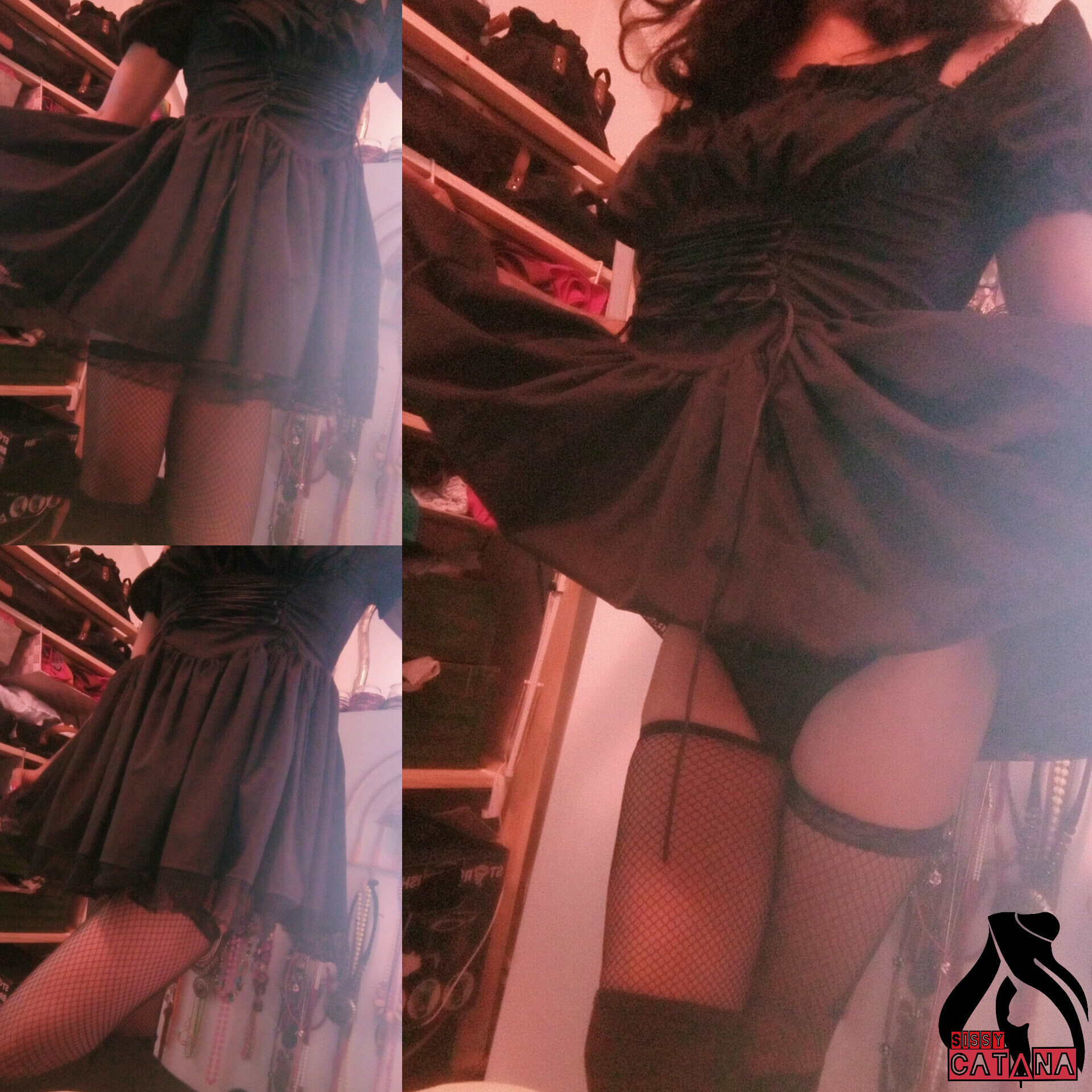 Gothic Little Black Dress, Stoking Jala untuk Tsgirl comel