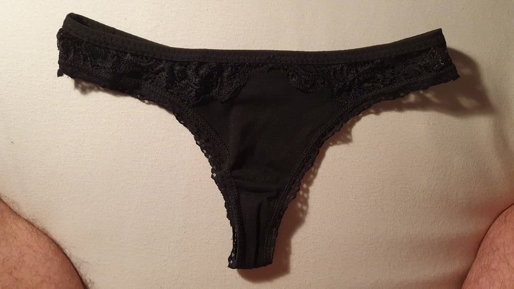 Cum on used black panties #7