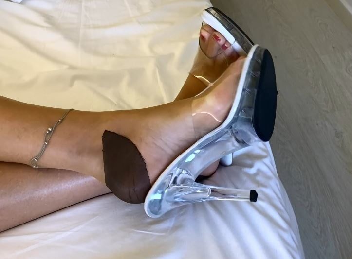 Nylons, clear heels and cum on shoes #9