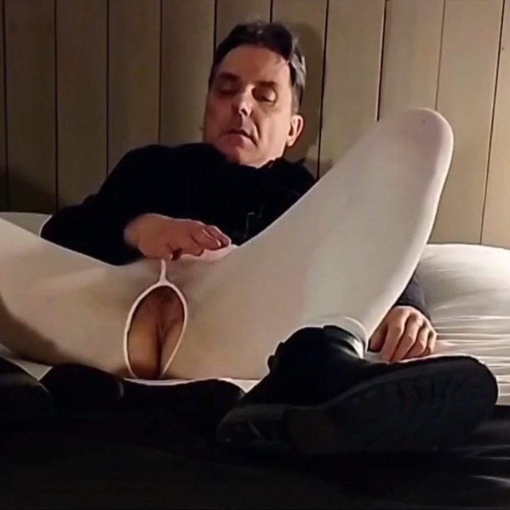 Cock stroking and ass fingering in white open pantyhose #5
