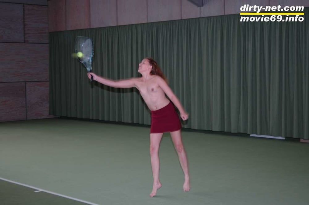Nathalie plays naked tennis in a tennis hall #9