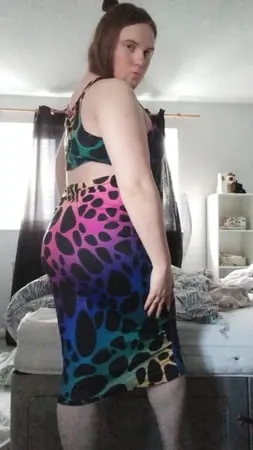 trans pawg in rainbow leopard dress         