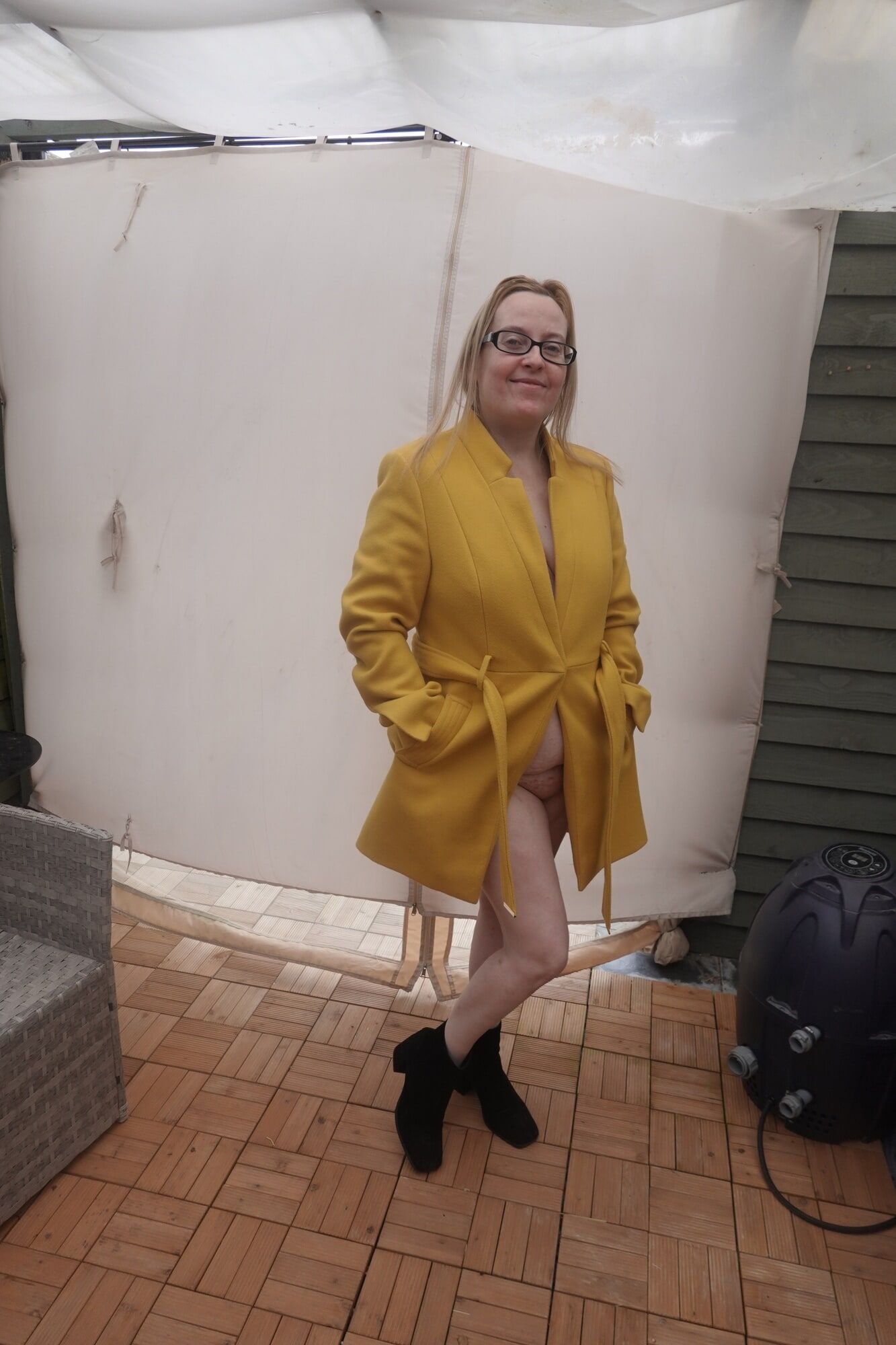 British Wife In coat out in the Yard in the cold #2