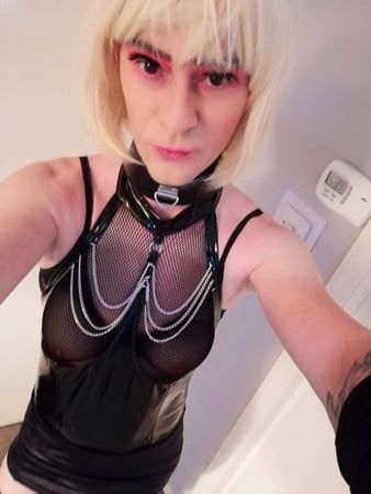 Slutty Blonde Sissy Crossdresser in PVC 