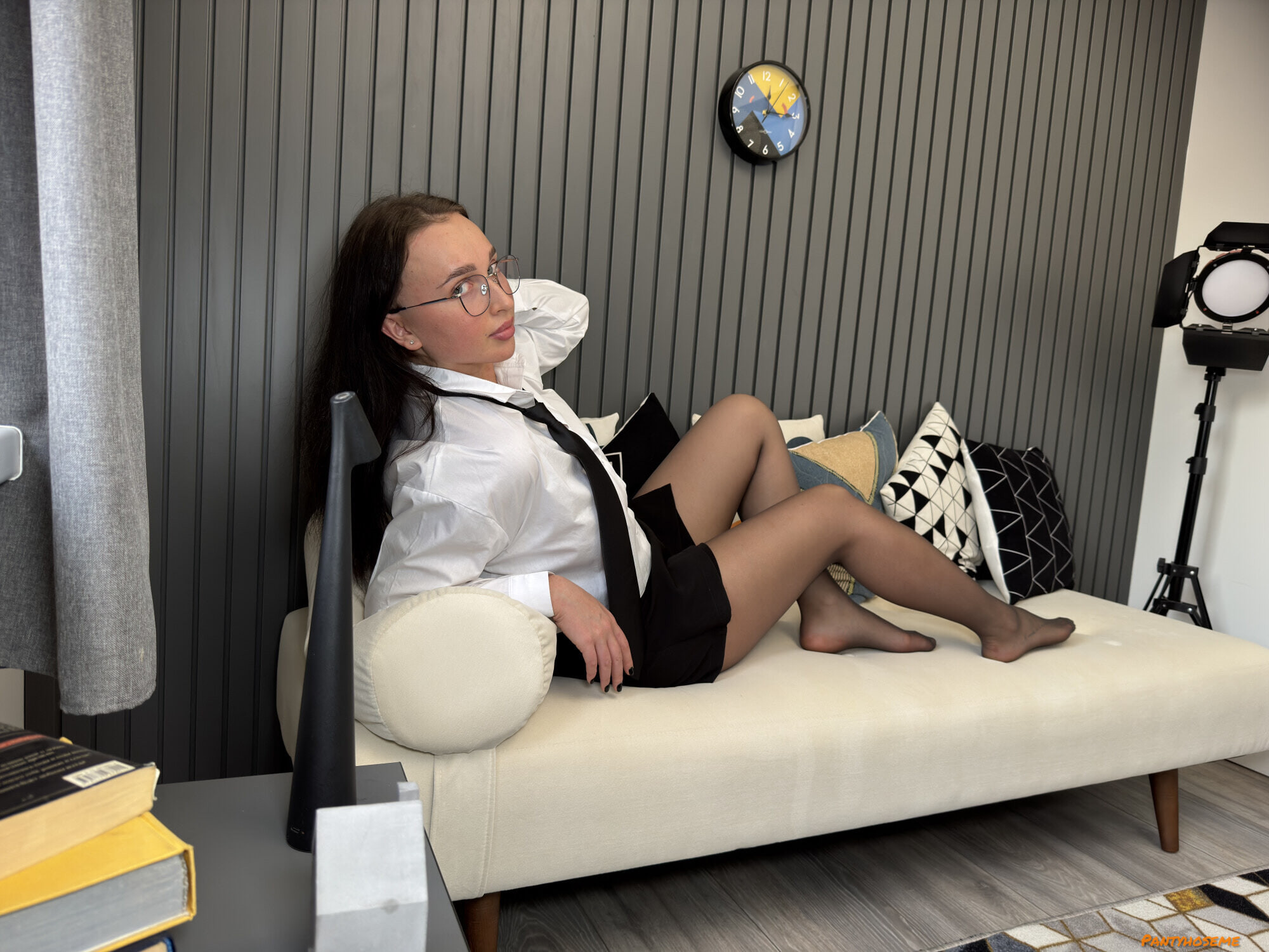 Sexy Brunette Kris in Office Attire and Black Pantyhose #25