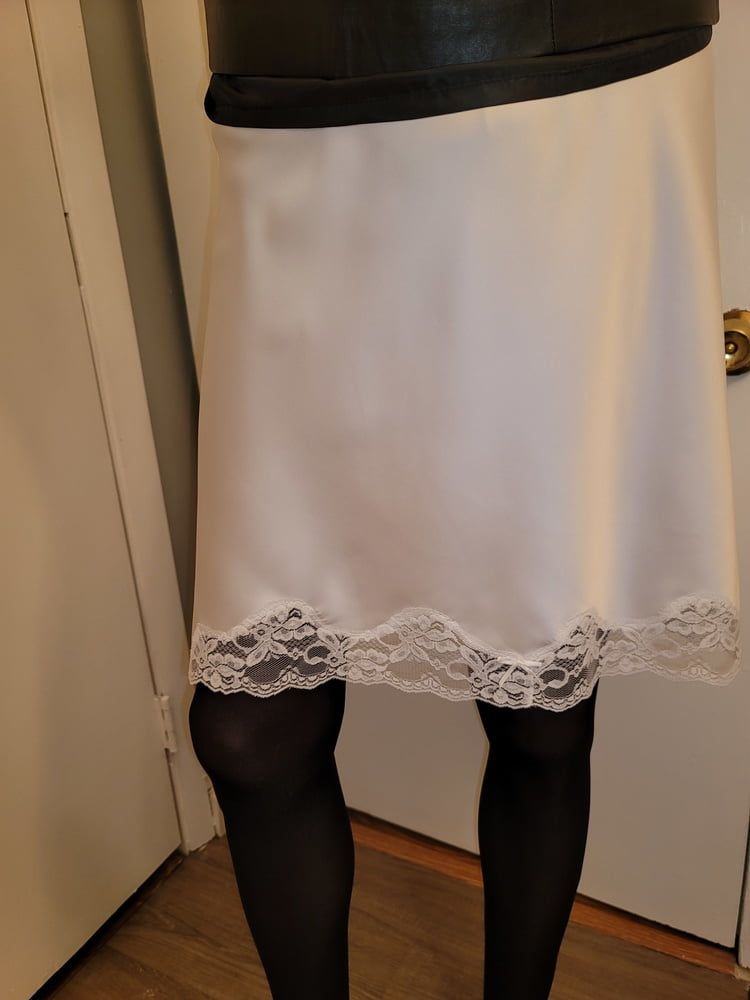Leather Pencil Skirt with White Half Slip #32