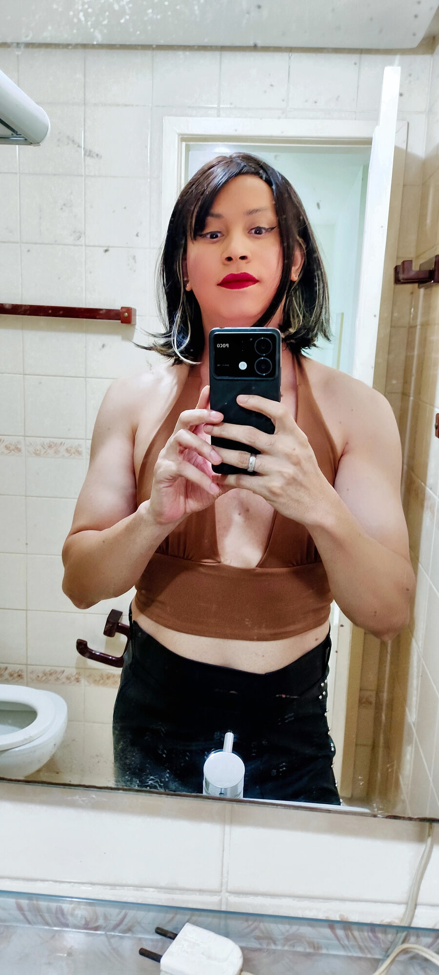 Crossdresser in brown top #11